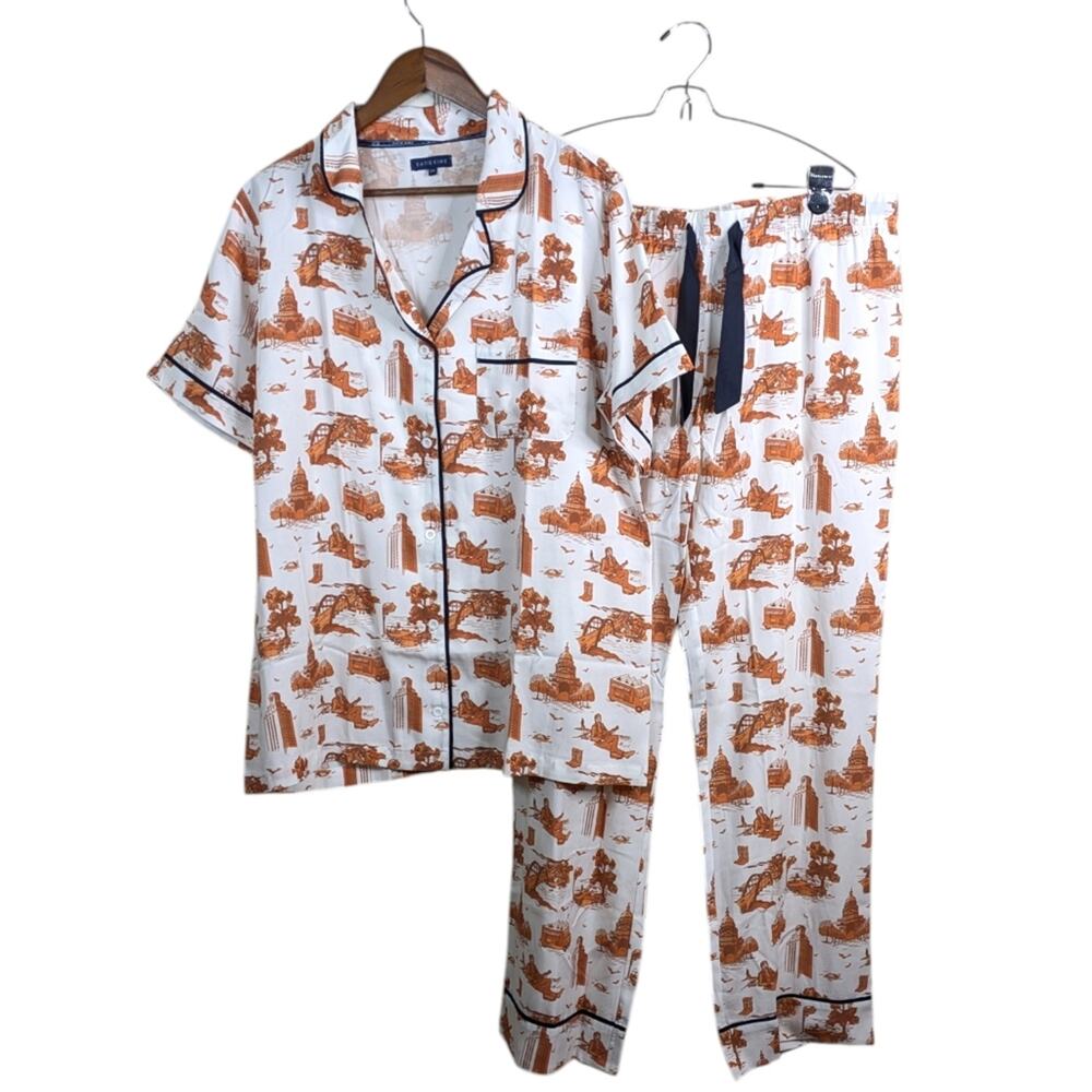 NWOT Katie Kime Austin Texas Toile Pajama Pants Set 2XL Burnt Orange Loungewear